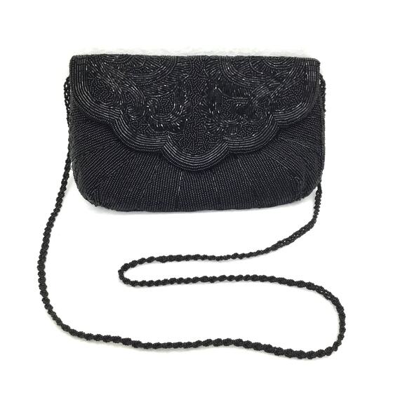 La Regale Handbags - LA REGALE Vintage Hand Beaded Black Evening Purse (Retro)/Snap Closure